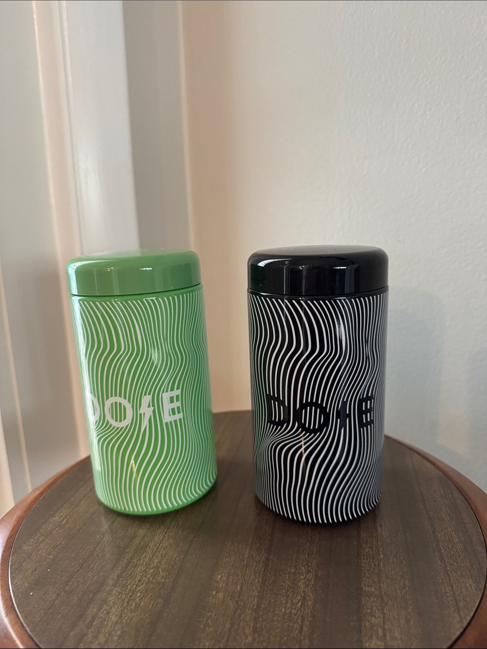 DOSE Ceramic Canisters - Green and Black Wavy Stripe Design